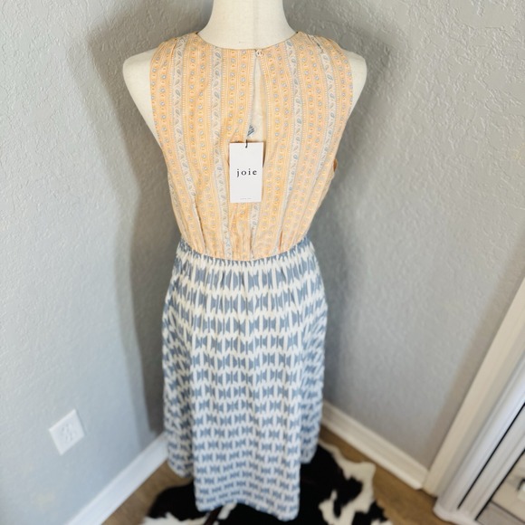 Joie Flippa Geo Print Cotton Midi Dress, Blue/Yellow, Size 10, NWT - Picture 14 of 16